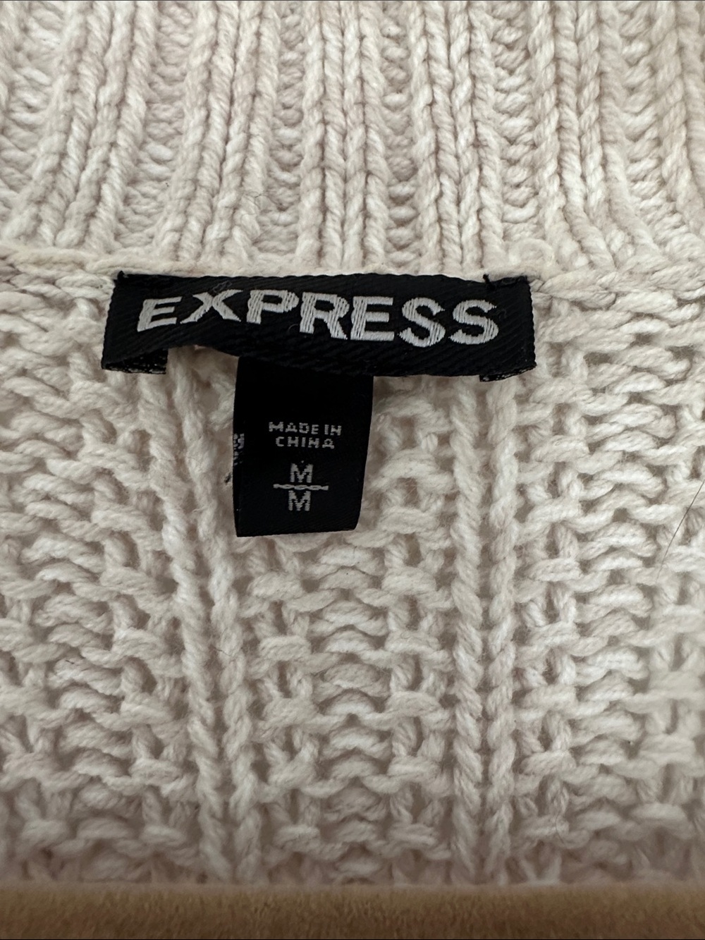Express Light Beige Open-Front Ribbed Cardigan - Picture 2 of 4